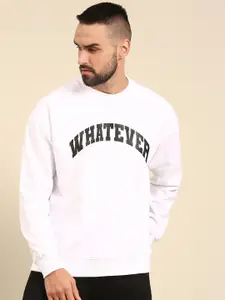 recast Typography Printed Oversized Drop shoulder Pure Cotton Pullover Sweatshirt