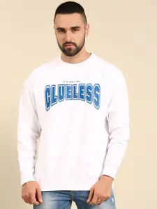 recast Typography Printed Oversized Drop shoulder Pure Cotton Pullover Sweatshirt