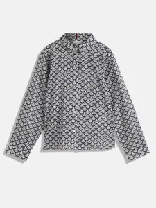 Tommy Hilfiger Girls Standard Geometric Printed Spread Collar Organic Cotton Casual Shirt