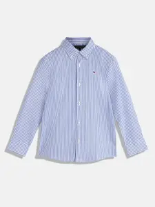 Tommy Hilfiger Boys Standard Vertical Striped Button Down Collar Pure Cotton Casual Shirt