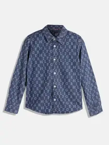 Tommy Hilfiger Boys Standard Typography Printed Spread Collar Casual Shirt
