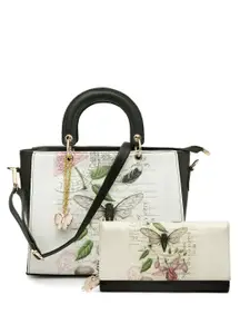 Butterflies Floral Printed Tasselled Handheld Bag With Wallet