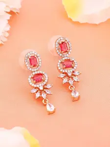 Estele Rose Gold-Plated Cubic Zirconia-Studded Geometric Drop Earrings
