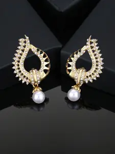 Estele Gold-Plated Stone-Studded & Beaded Drop Earrings