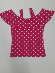 BAESD Girls Polka Dot Printed Cold Shoulder Sleeves Pure Cotton Top
