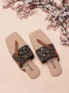 ZOUK Floral Printed Fabric Open Toe Flats