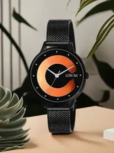 LOREM Women Orange Dial & Black Stainless Steel Bracelet Style Straps Analogue Watch LR353