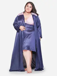 Klamotten Plus Size Self Design Nightdress With Robe