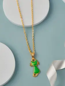 DressBerry Cat Shape Enamelled Pendant with Chain