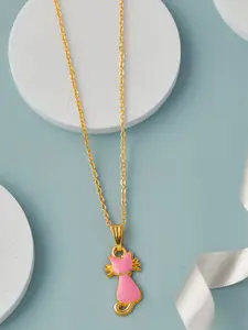 DressBerry Pink Gold-Plated Cat Shaped Pendant with Chain