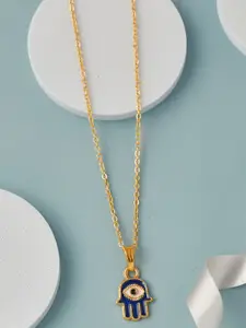 DressBerry Gold-Plated Hand Panja Shaped Pendant with Chain