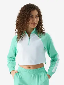 The Souled Store White & Green Colourblocked Cotton Crop Top