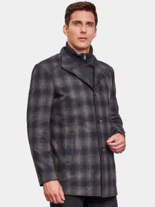 LURE URBAN Men Checked Single-Breasted Overcoat