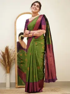 BerMondsey Green Woven Design Silk Blend Banarasi Saree