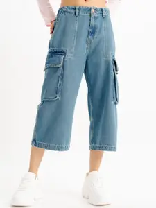 FREAKINS Women High-Rise Clean Look Cotton Cropped Jeans