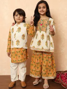 Readiprint Fashions Boys Floral Printed Pure Cotton Straight Kurta With Pyjamas