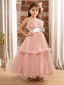 Ministitch Pink Net Sleeveless Dress