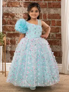 Ministitch Girls Floral Self Designed Corsage Detailed Net Maxi Dress