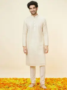Manyavar Floral Embroidered Straight Kurta with Churidar