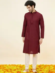 Manyavar Men Maroon Regular Pure Cotton Kurta with Pyjamas
