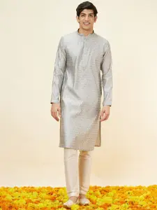 Manyavar Floral Woven Design Mandarin Collar Straight Kurta with Pyjamas
