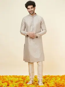 Manyavar Woven Design Mandarin Collar Kurta with Pyjamas