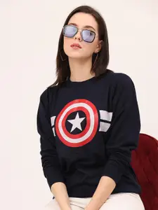 Leotude Captain America Printed Drop Shoulder Oversized Fleece Pullover