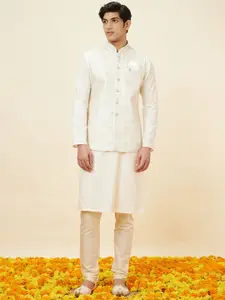 Manyavar Floral Woven Design Mandarin Collar Nehru Jacket