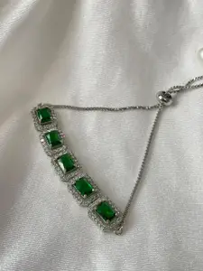 ISHKAARA Rhodium-Plated American Diamond & Crystal-Studded Adjustable Wraparound Bracelet