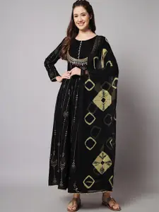 Meeranshi Ethnic Motifs Printed Maxi Length A-Line Ethnic Dress With Dupatta