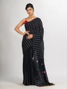 Angoshobha Black Woven Design Pure Cotton Handloom Jamdani Saree