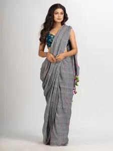 Angoshobha Grey Woven Design Pure Cotton Handloom Jamdani Saree