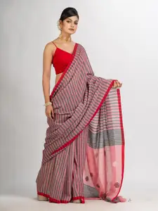 Angoshobha Red Woven Design Pure Cotton Handloom Jamdani Saree