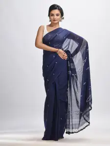 Angoshobha Blue Woven Design Pure Cotton Handloom Jamdani Saree