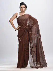 Angoshobha Brown Woven Design Pure Cotton Handloom Jamdani Saree