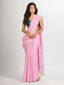 Angoshobha Pink Woven Design Pure Cotton Handloom Jamdani Saree