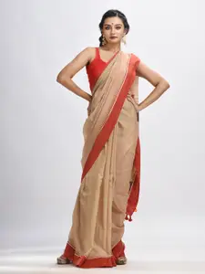 Angoshobha Beige Woven Design Pure Cotton Handloom Jamdani Saree