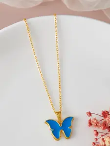 DressBerry Gold-Toned & Blue Gold-Plated Butterfly Shaped Pendant With Chain