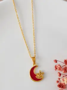 DressBerry Women Moon Shaped Gold-Plated Pendant with Chain