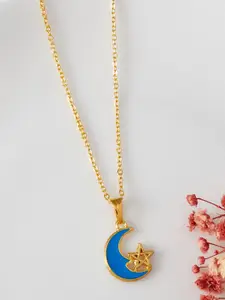 DressBerry Gold-Toned & Blue Gold-Plated Moon Shaped Pendant With Chain