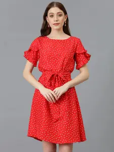 Kotty Printed Bell Sleeve Crepe A-Line Dress