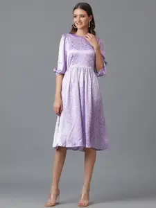 Kotty Lavender Floral Printed Satin Fit & Flare Mini Dress
