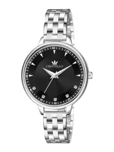 CRESTELLO Women Black Dial & Silver Toned Stainless Steel Straps Analogue Watch CR-L138-BLK-CH