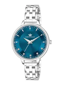 CRESTELLO Women Blue Dial & Silver Toned Stainless Steel Straps Analogue Watch CR-L138-BLU-CH