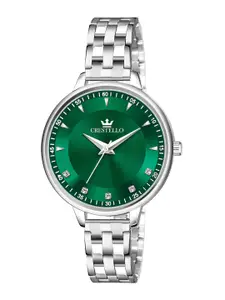 CRESTELLO Women Green Dial & Silver Toned Stainless Steel Straps Analogue Watch CR-L138-GRN-CH