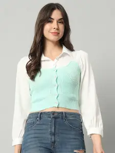 BROOWL Self Designed Cropped Woollen Shirt With Attached Sweater