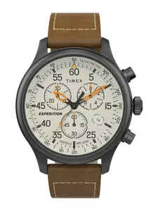 Timex Men Brass Printed Dial & Leather Cut Work Straps Analogue Watch TW2T73100AP