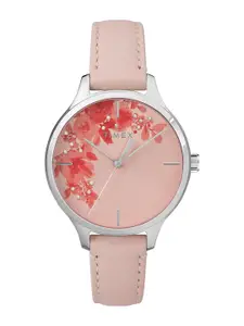 Timex Women Pink Brass Printed Dial & Leather Straps Analogue Watch TW2R66600UJ
