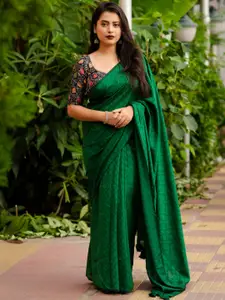 STAVA CREATION Green Woven Design Jute Silk Designer Saree