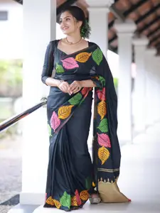 STAVA CREATION Black Woven Design Pure Silk Designer Saree
